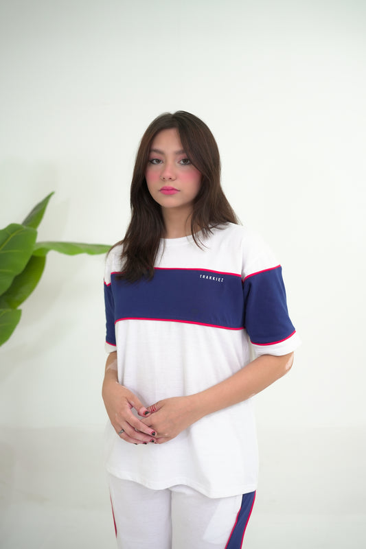 Trakkiez Panel Tee White Tracksuit - Straight Trouser