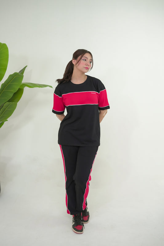 Trakkiez Panel Tee Black Tracksuit - Straight Trouser