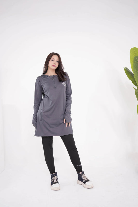 Modest Grey Top with Black Trouser