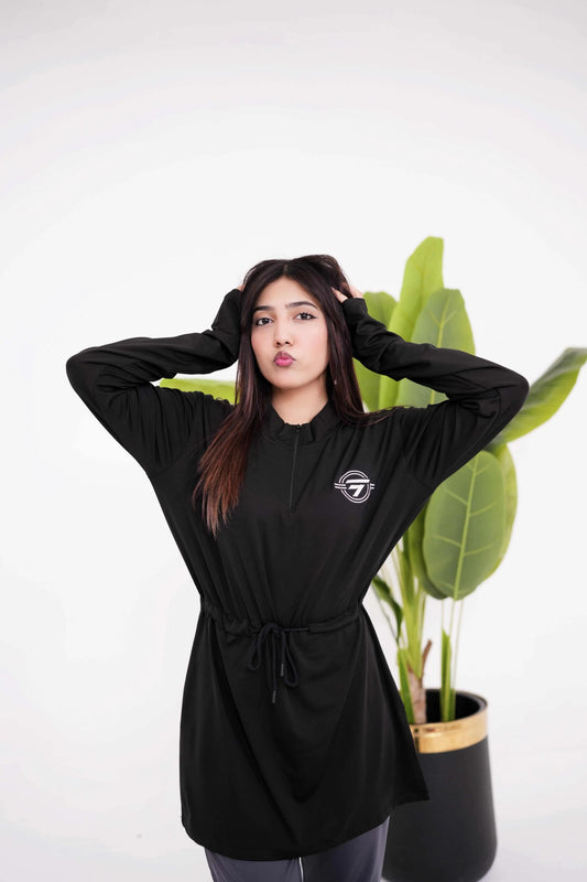 Modest Black Top with Grey Trouser