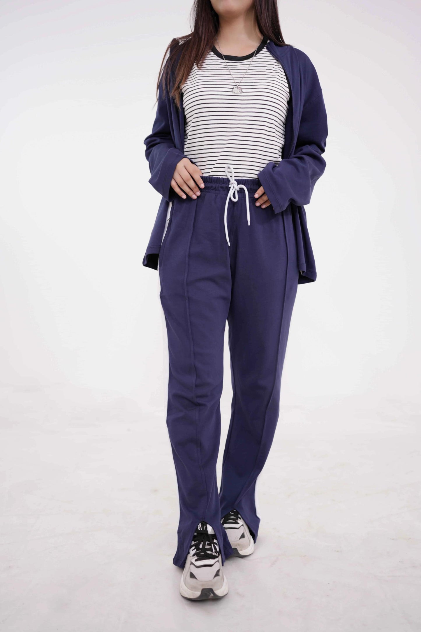 Blue Tracksuit With Stripped Tank Top