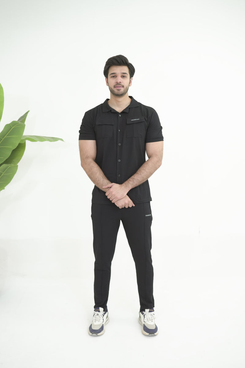 Trakkiez Front Pocket Detail Black Tracksuit