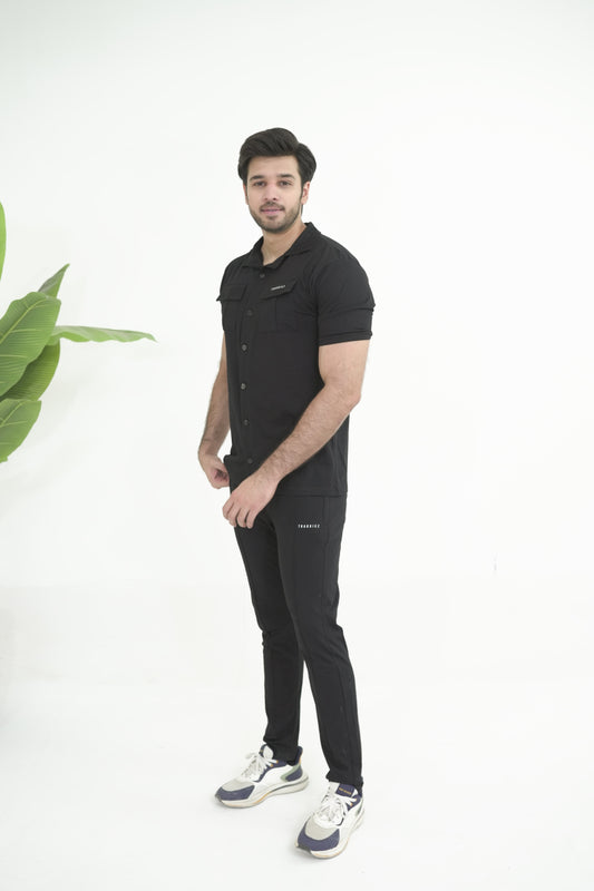 Trakkiez Front Pocket Detail Black Tracksuit