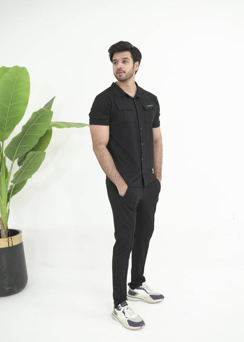Trakkiez Front Pocket Detail Black Tracksuit