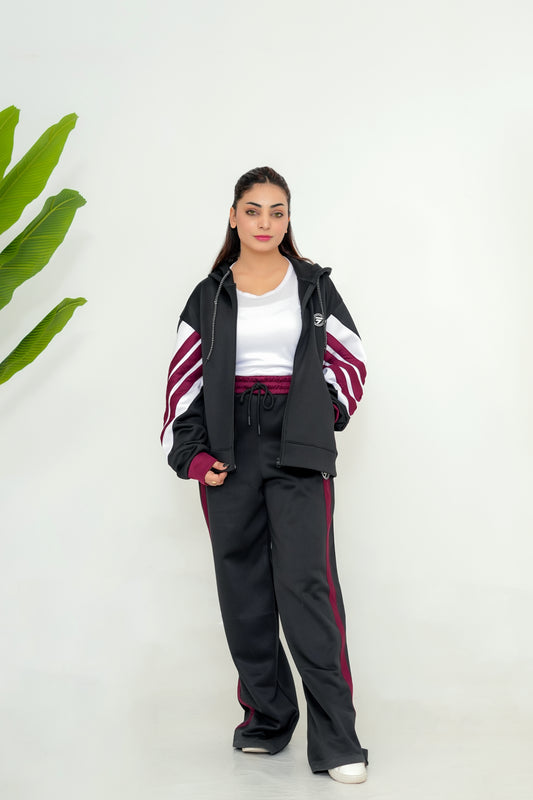 Trakkiez Black Relaxed Fit hoodie & Extra Wide Leg Bottom Co-ord Set