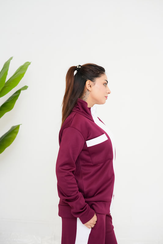 Trakkiez Double Pockets Maroon Fleece Co-ord Set