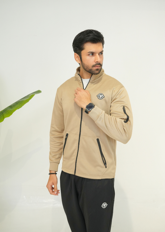 Trakkiez Beige Cotton Fleece Tracksuit