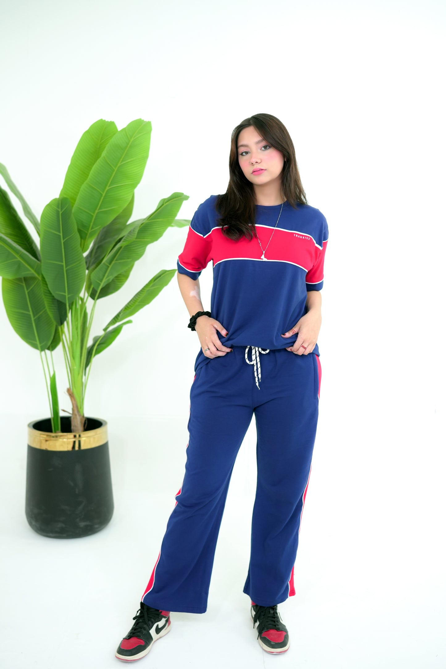 Trakkiez Panel Tee Blue Co-ord Set - Straight Trouser