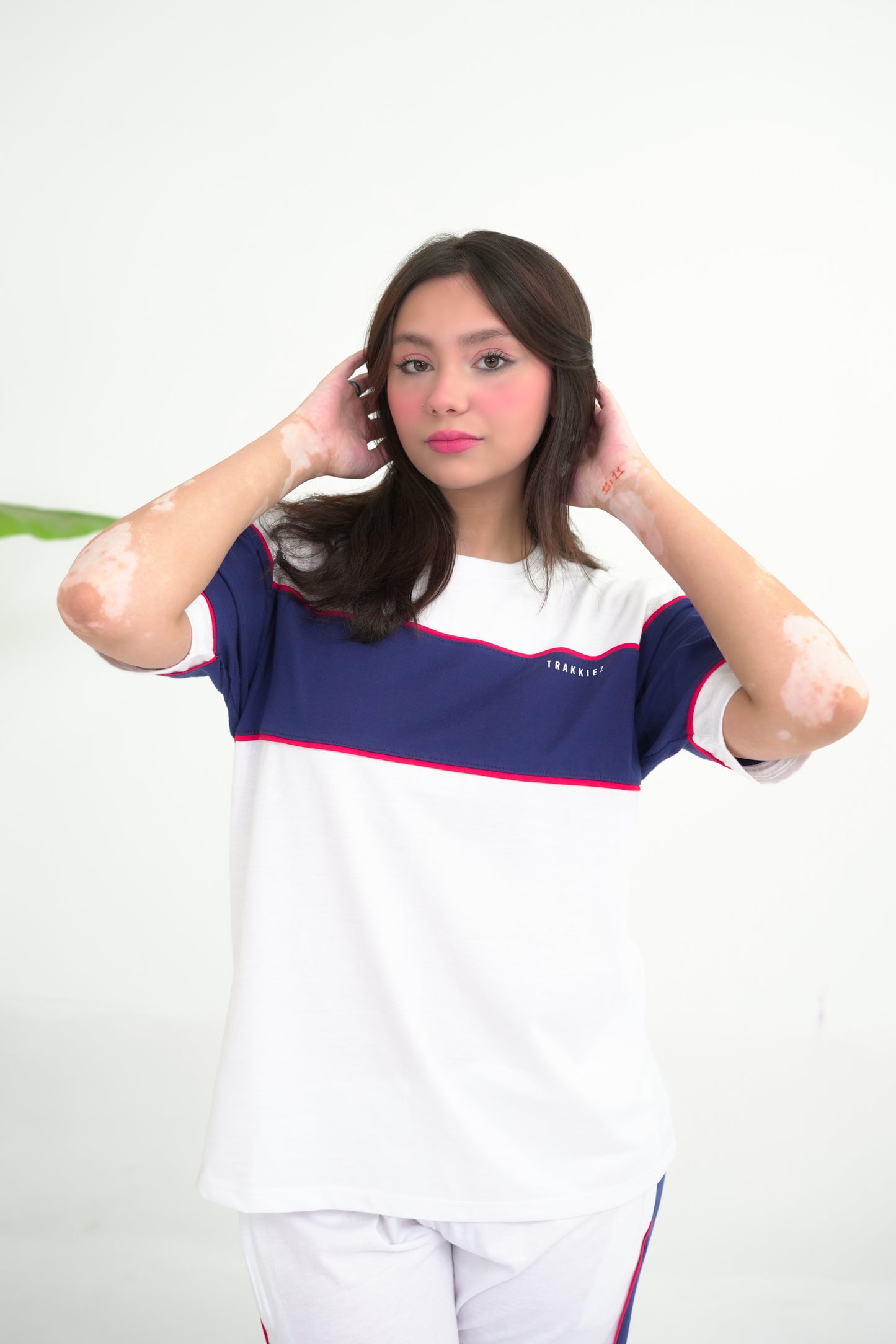 Trakkiez Panel Tee White Tracksuit - Straight Trouser