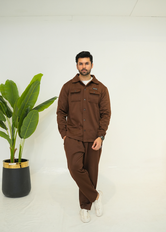 Trakkiez Front Pockets Detail Brown Tracksuit With Full Sleeves