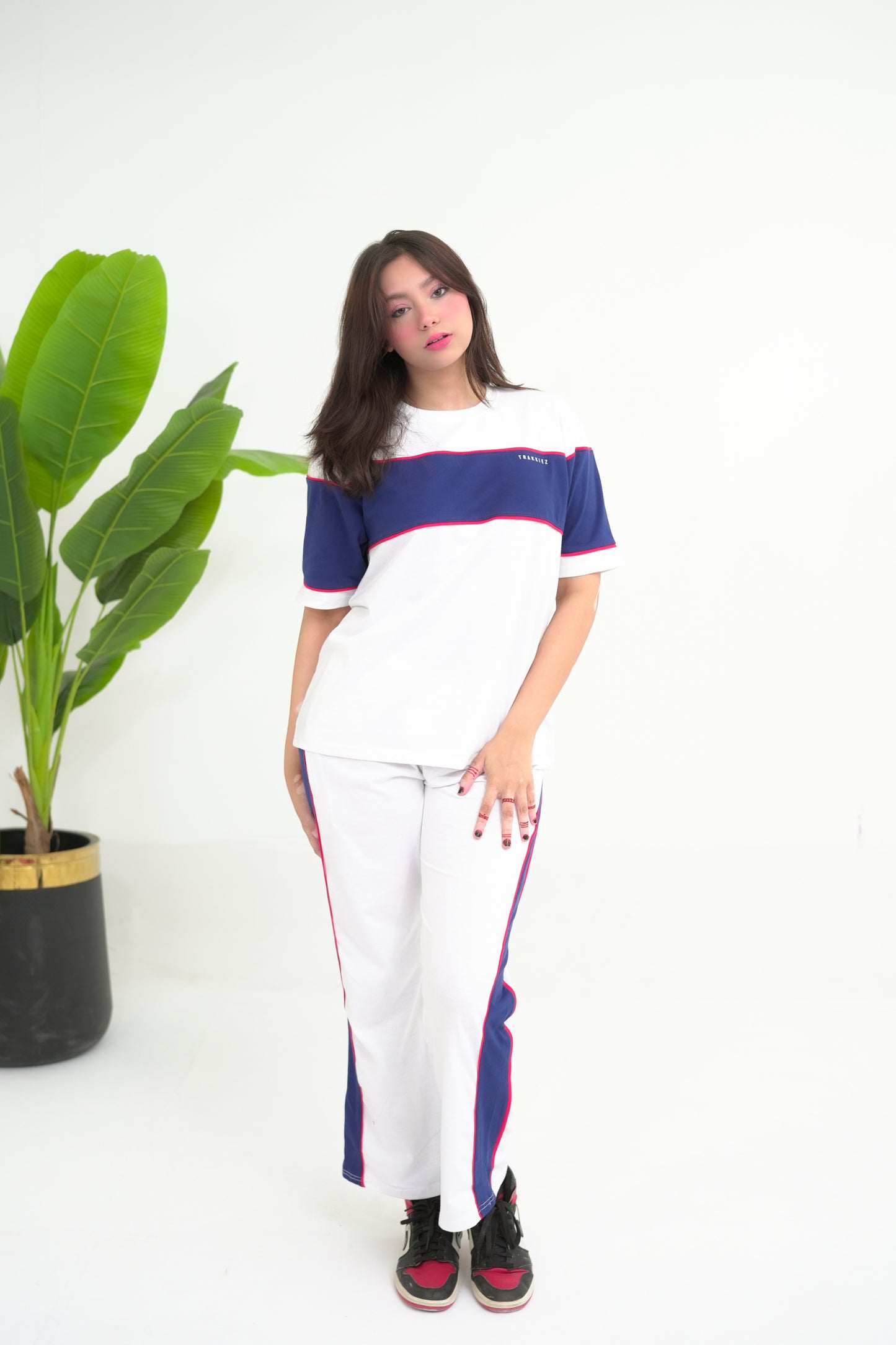 Trakkiez Panel Tee White Tracksuit - Straight Trouser