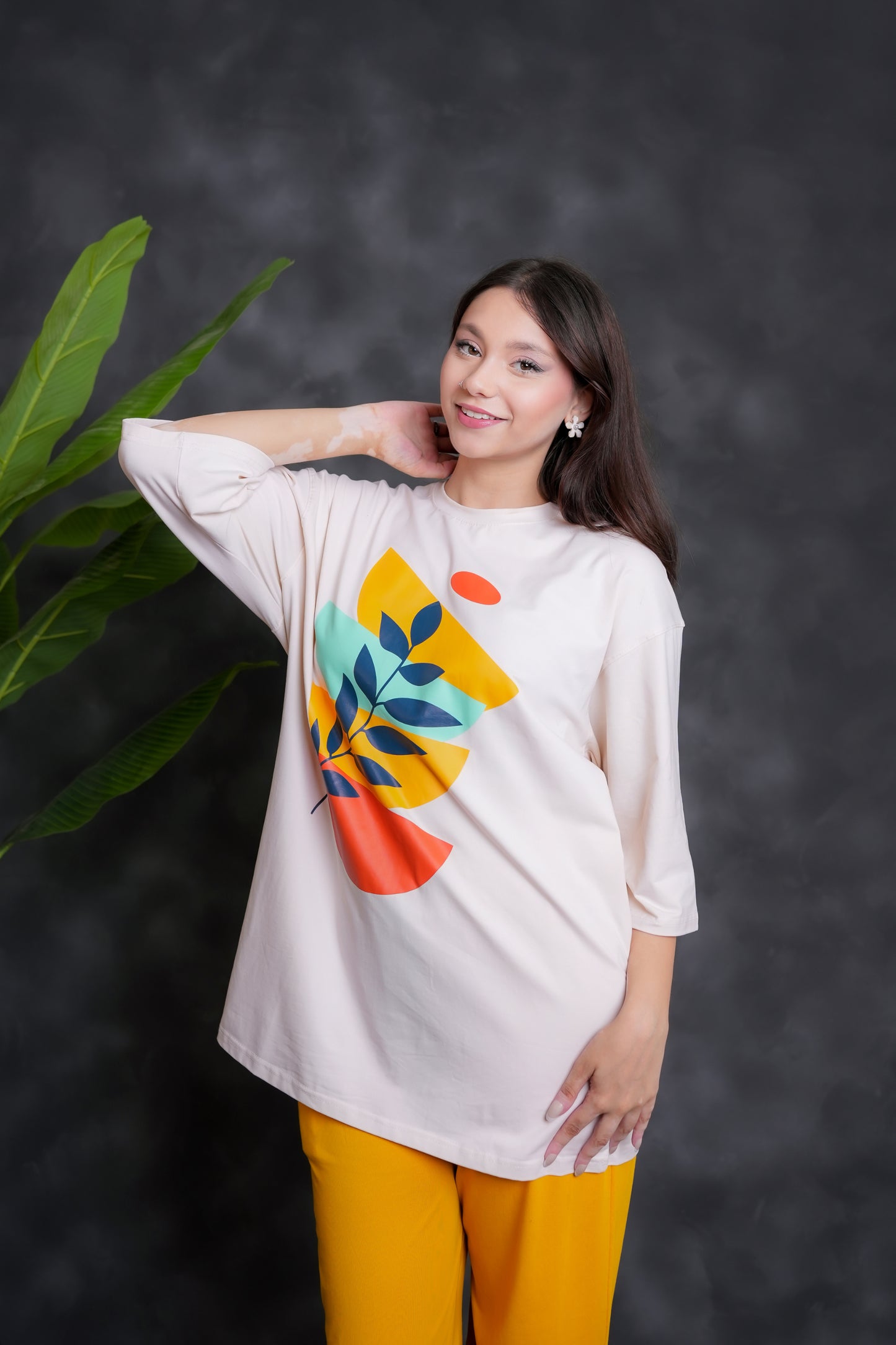 Trakkiez Printed Drop shoulder tee - with yellow trouser