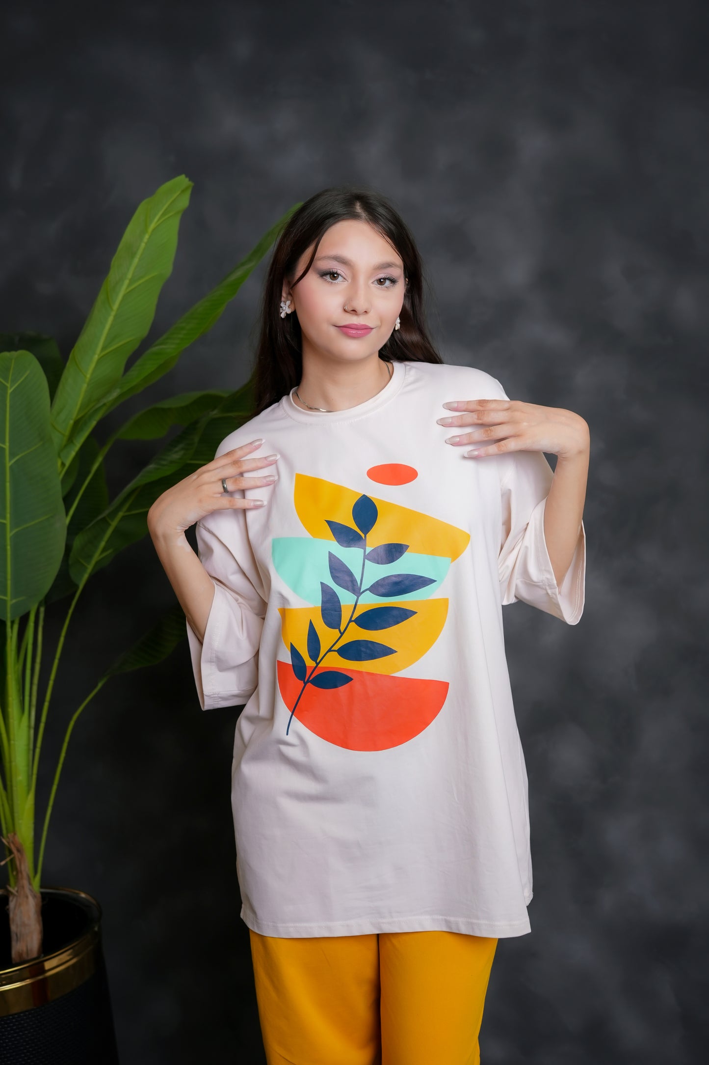 Trakkiez Printed Drop shoulder tee - with yellow trouser