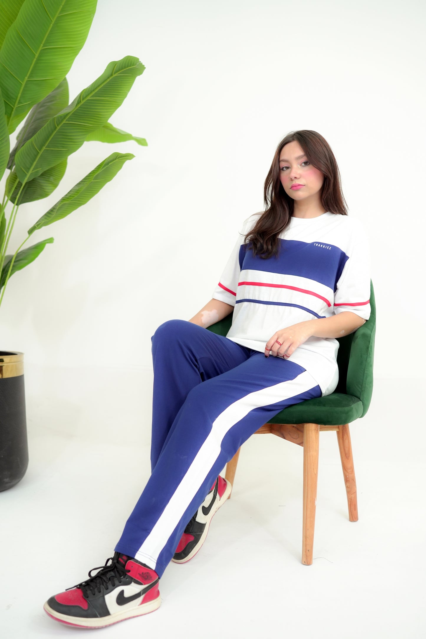 Trakkiez Panel Tee Blue and white Co-ord Set - Straight Trouser