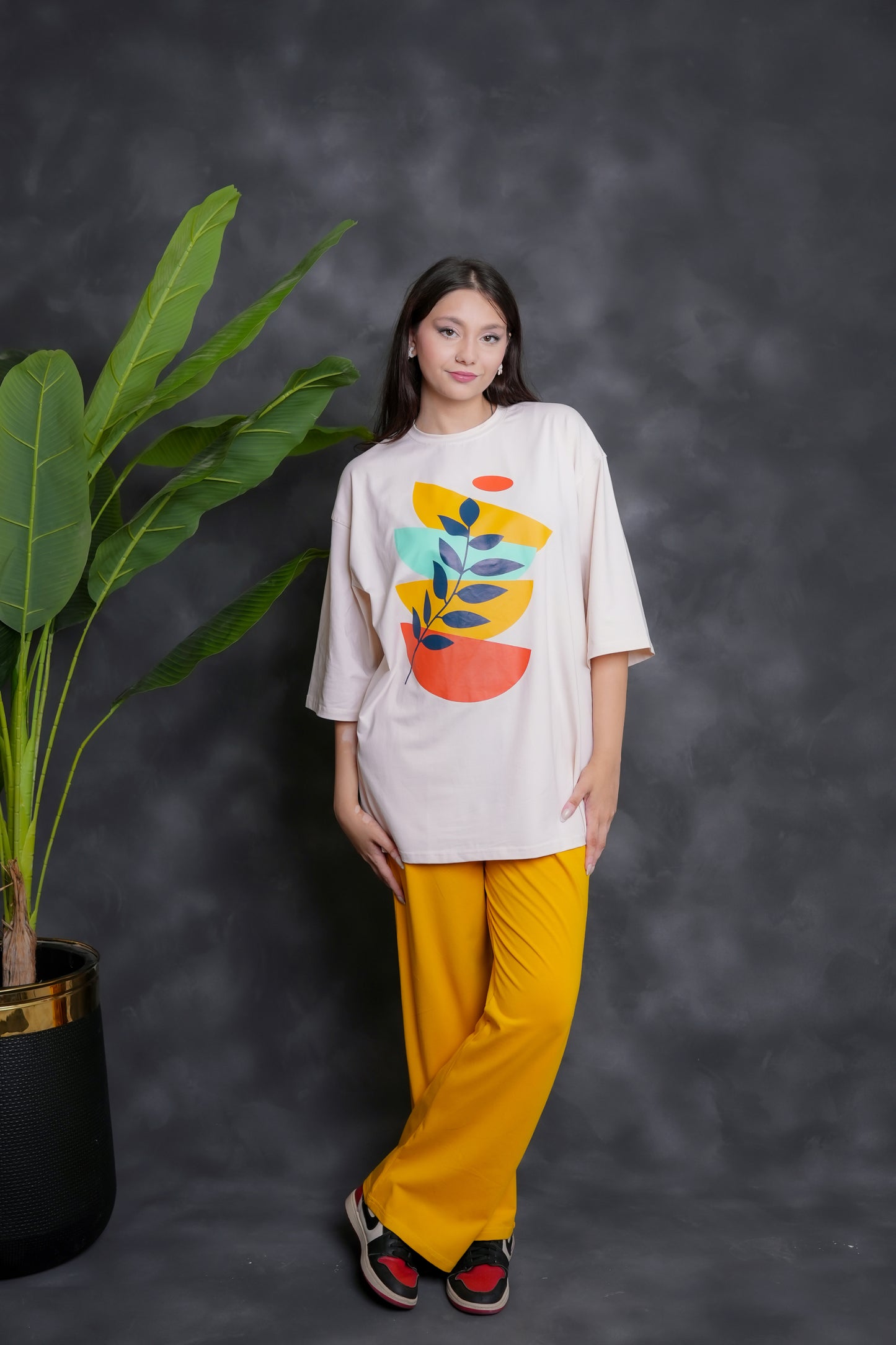 Trakkiez Printed Drop shoulder tee - with yellow trouser