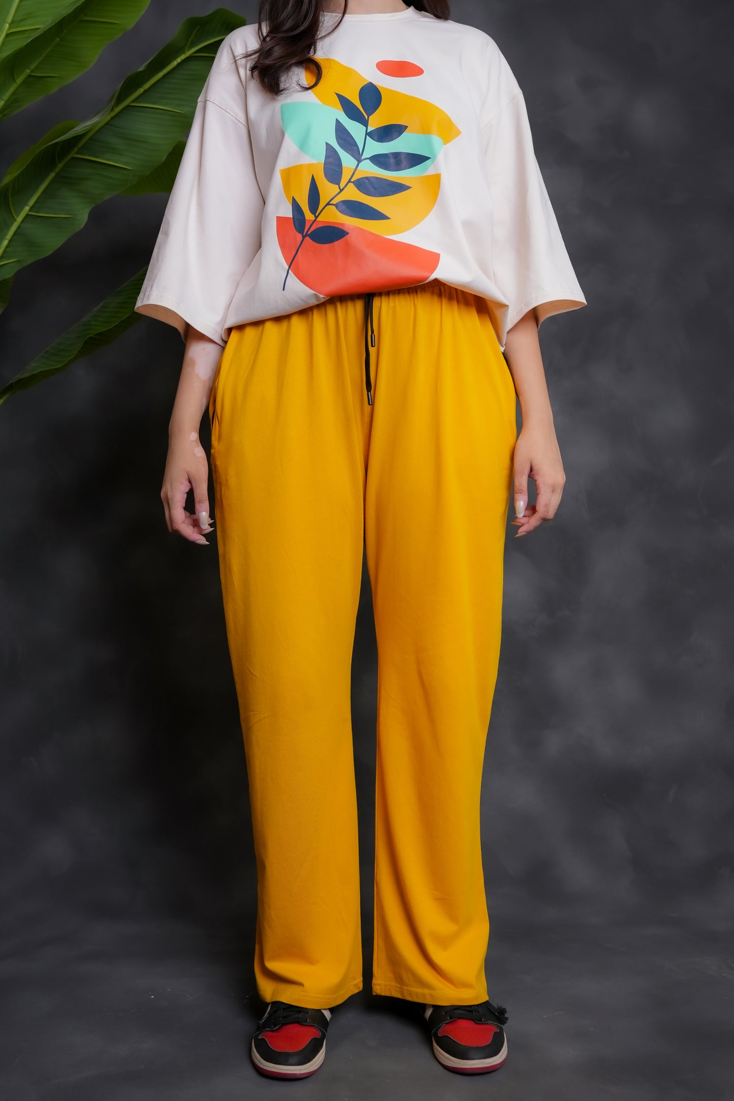 Trakkiez Printed Drop shoulder tee - with yellow trouser