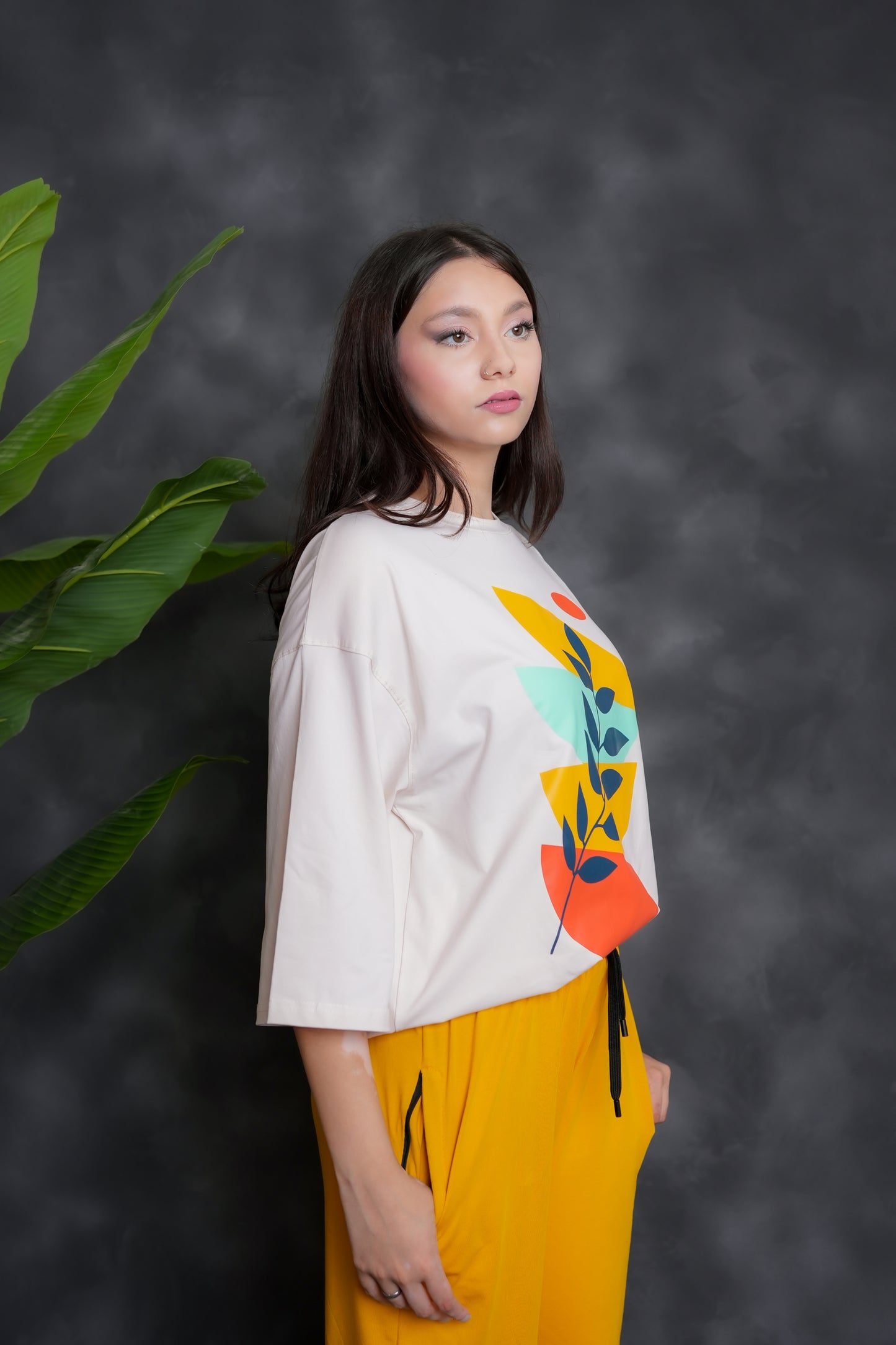 Trakkiez Printed Drop shoulder tee - with yellow trouser