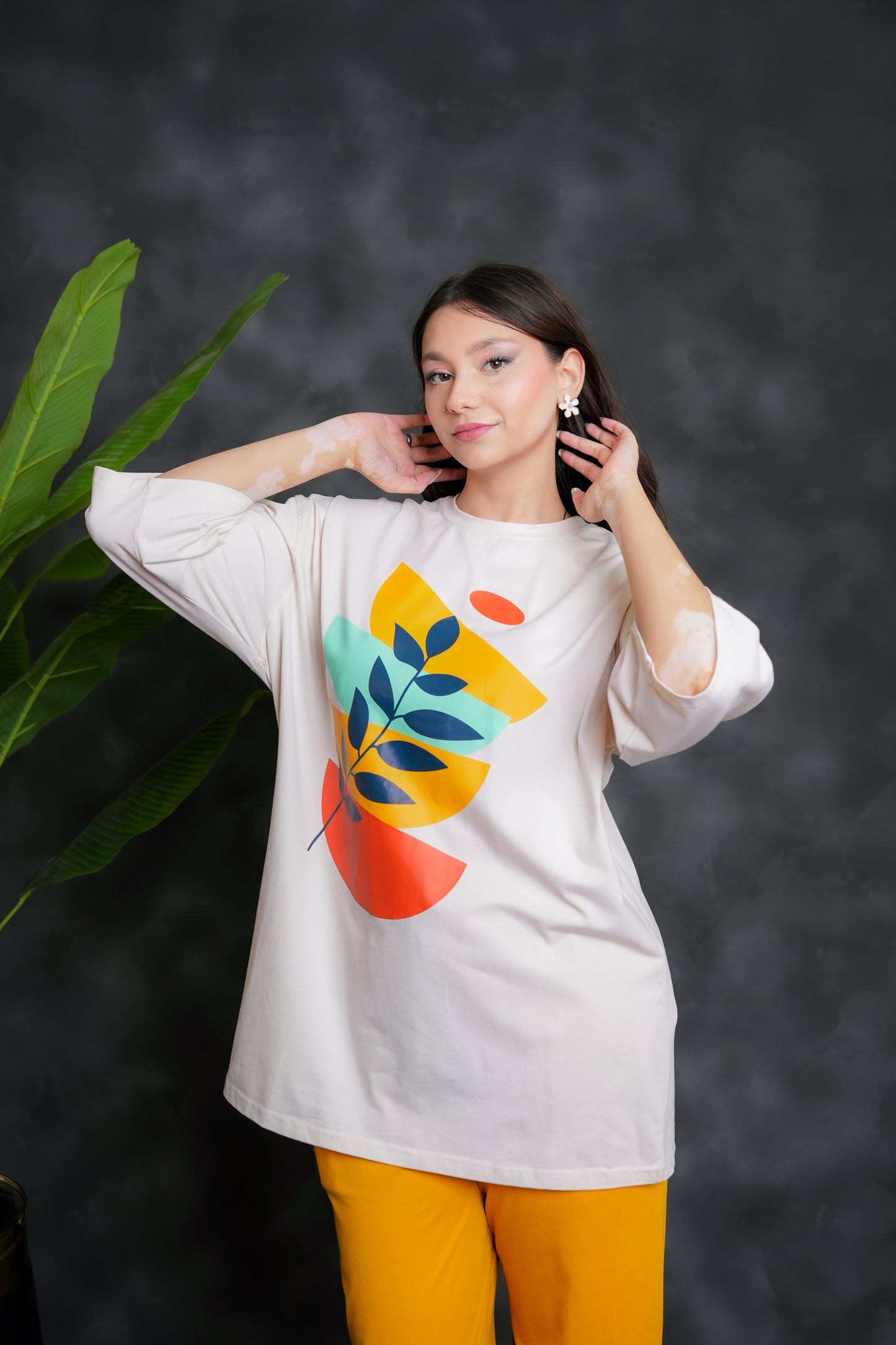 Trakkiez Printed Drop shoulder tee - with yellow trouser