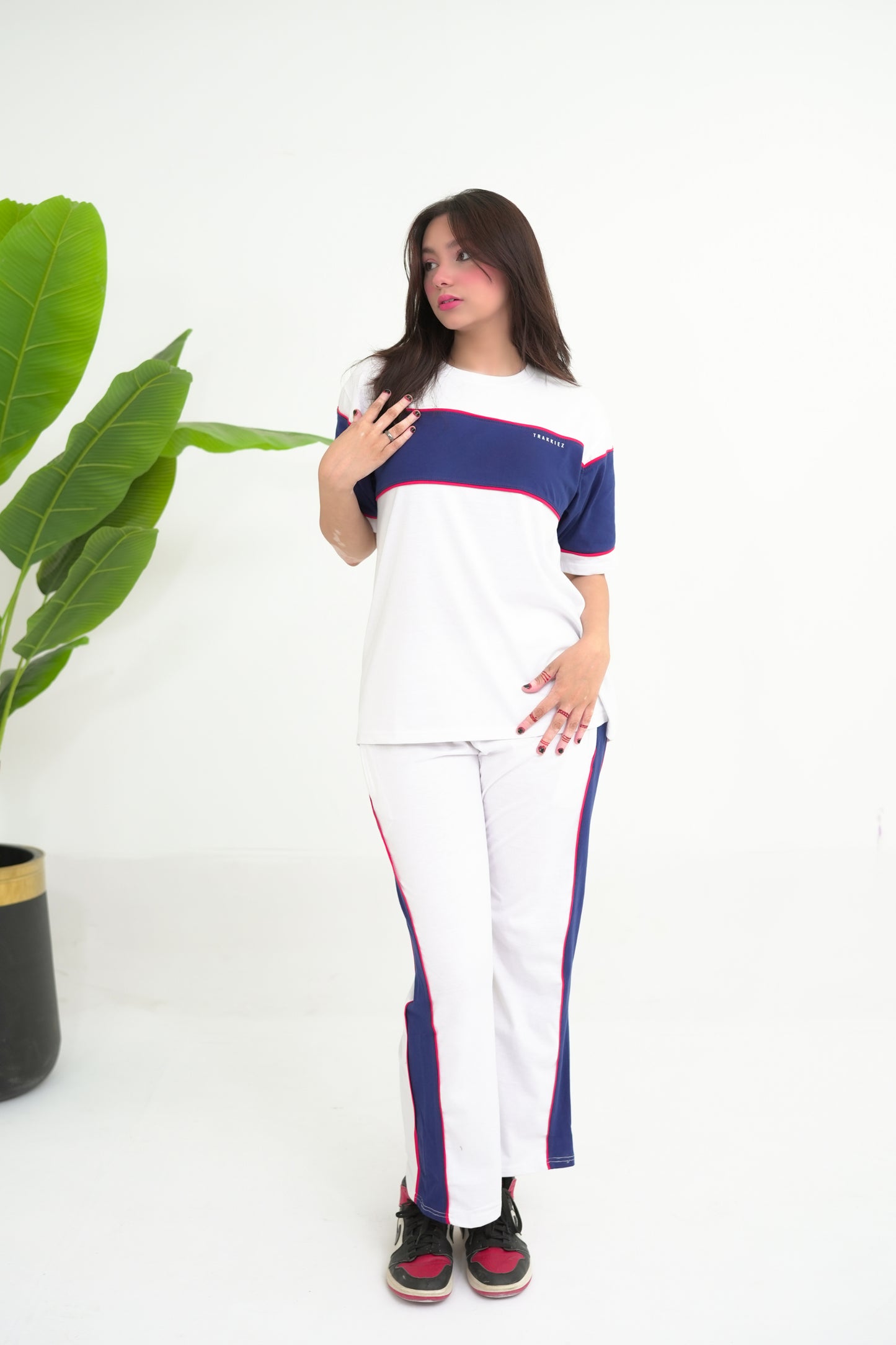 Trakkiez Panel Tee White Tracksuit - Straight Trouser
