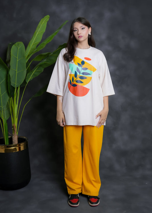 Trakkiez Printed Drop shoulder tee - with yellow trouser