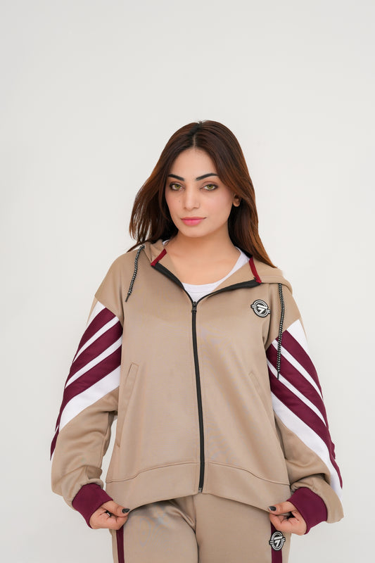 Trakkiez Beige Relaxed Fit Hoodie & Extra Wide Leg Bottom Co-ord Set