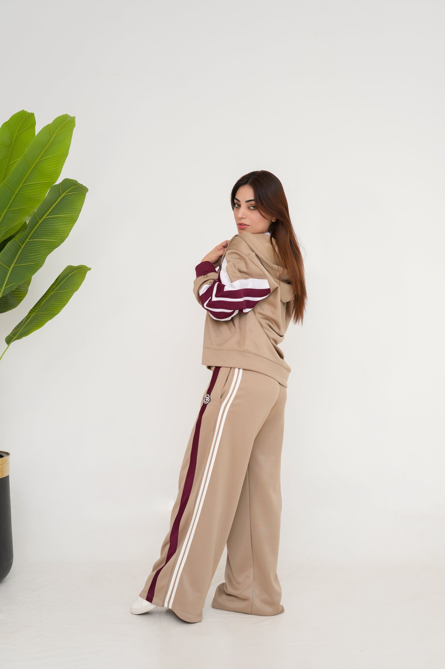 Trakkiez Beige Relaxed Fit Hoodie & Extra Wide Leg Bottom Co-ord Set