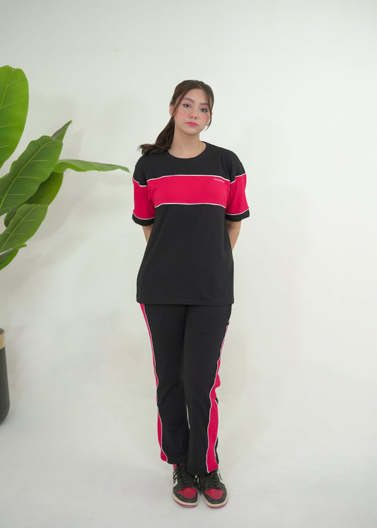 Trakkiez Panel Tee Black Tracksuit - Straight Trouser