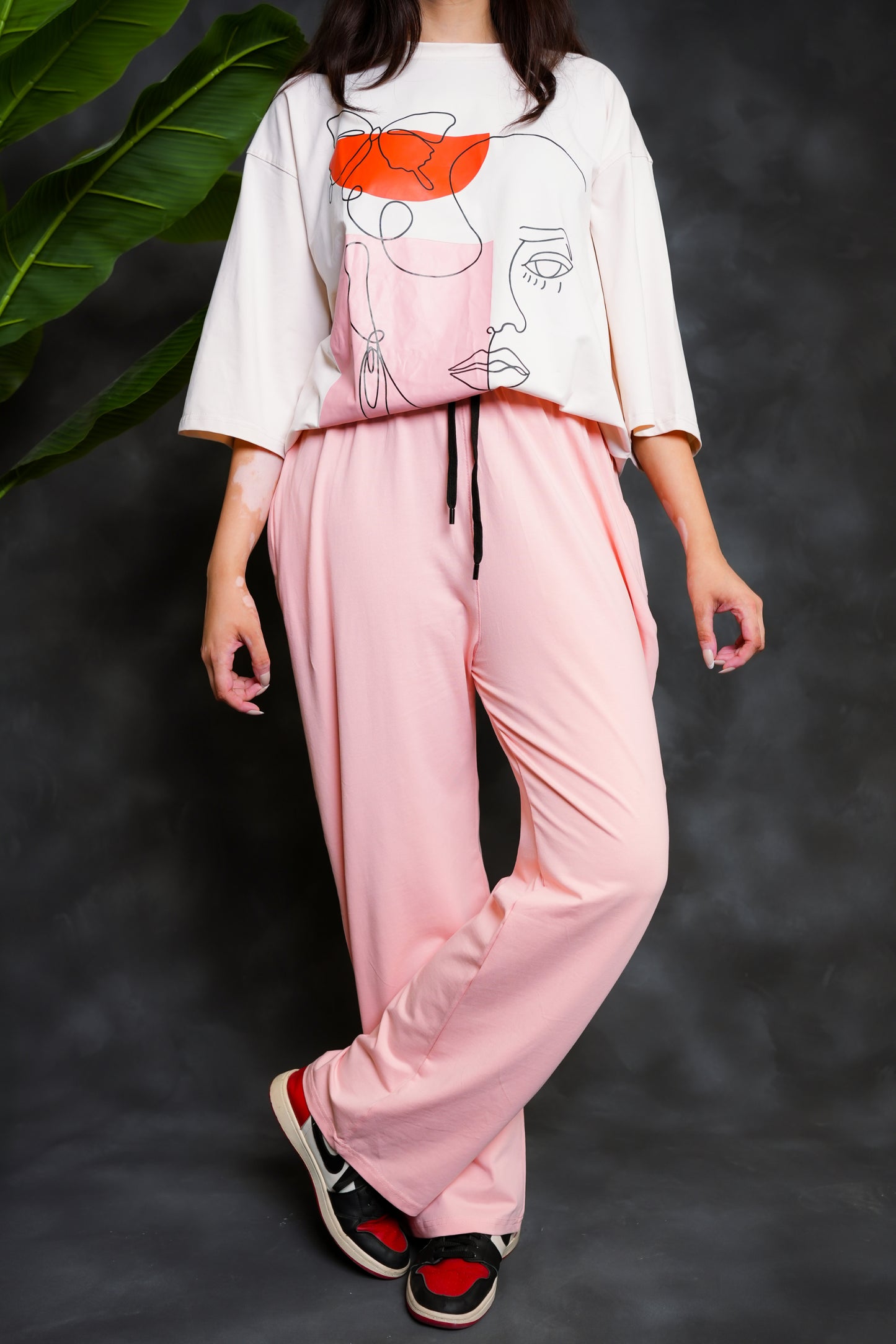 Trakkiez Printed Drop shoulder tee - with pink trouser
