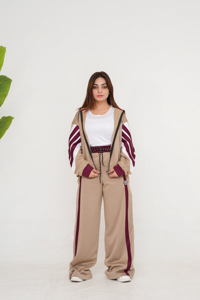 Trakkiez Beige Relaxed Fit Hoodie & Extra Wide Leg Bottom Co-ord Set