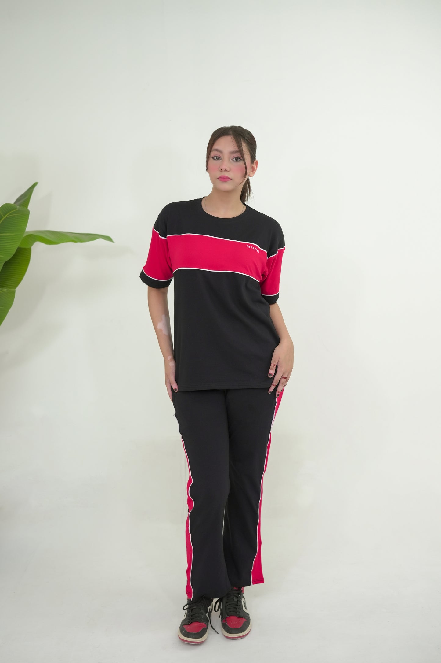 Trakkiez Panel Tee Black Tracksuit - Straight Trouser