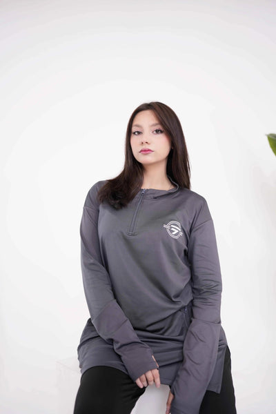 Modest Grey Top with Black Trouser