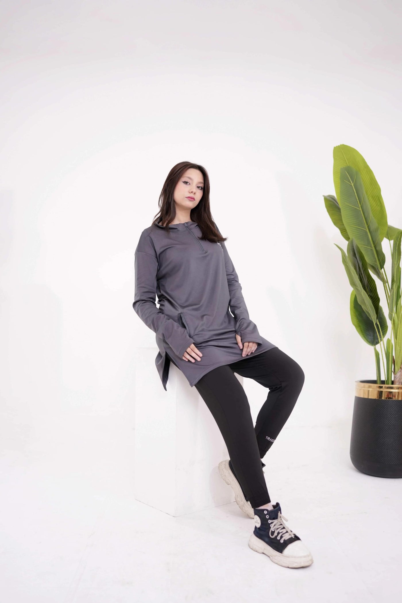 Modest Grey Top with Black Trouser