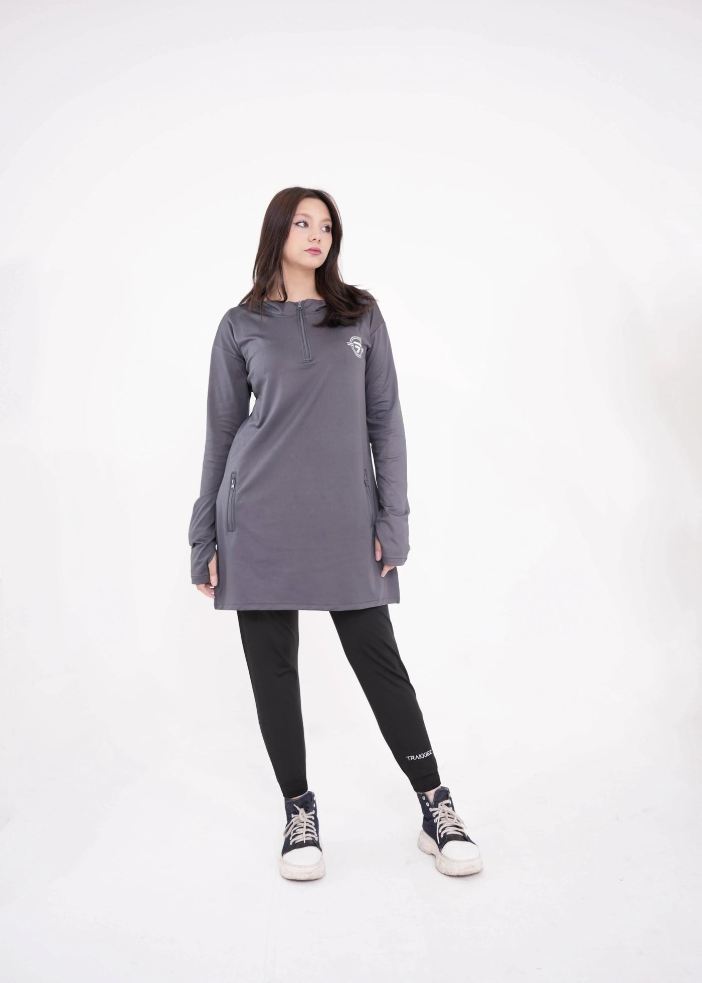 Modest Grey Top with Black Trouser