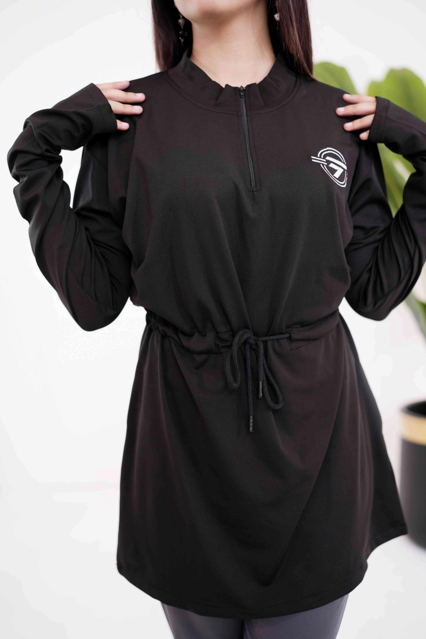 Modest Black Top with Grey Trouser