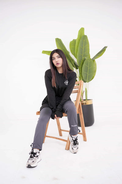 Modest Black Top with Grey Trouser