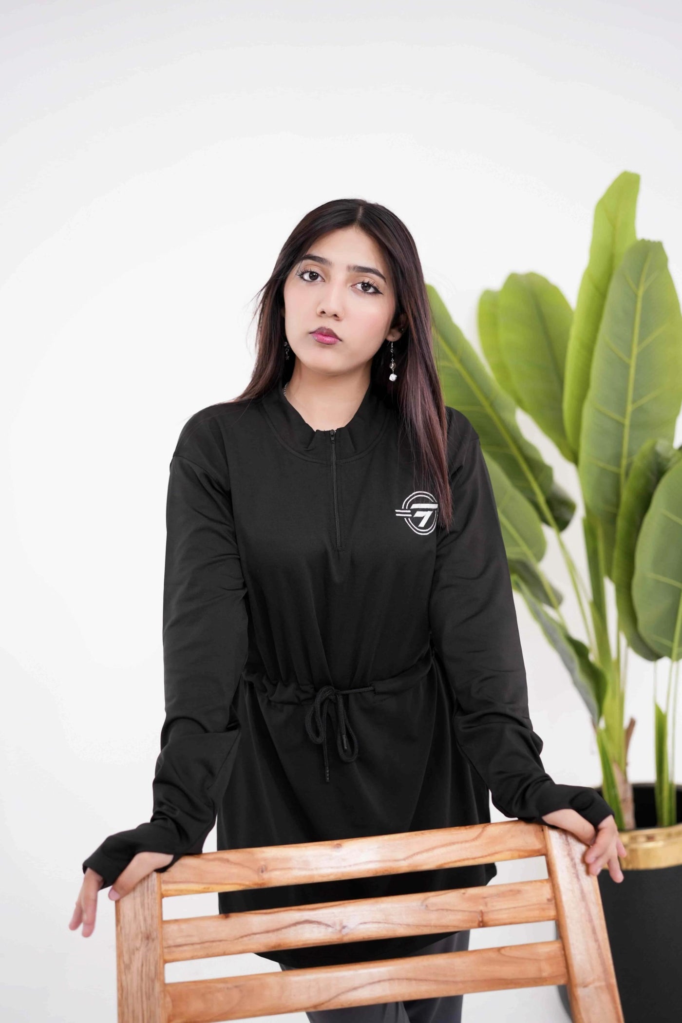 Modest Black Top with Grey Trouser