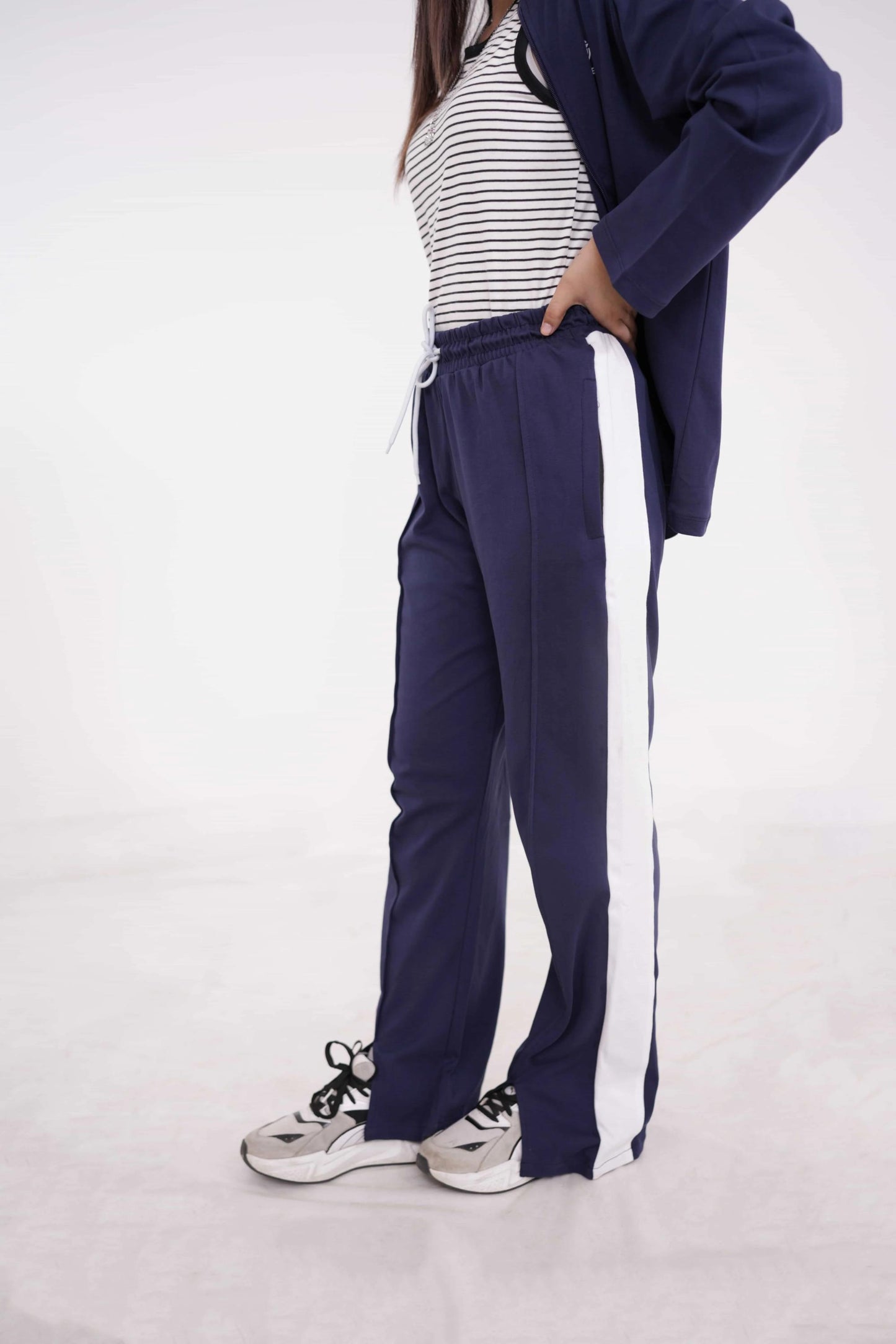 Blue Tracksuit With Stripped Tank Top