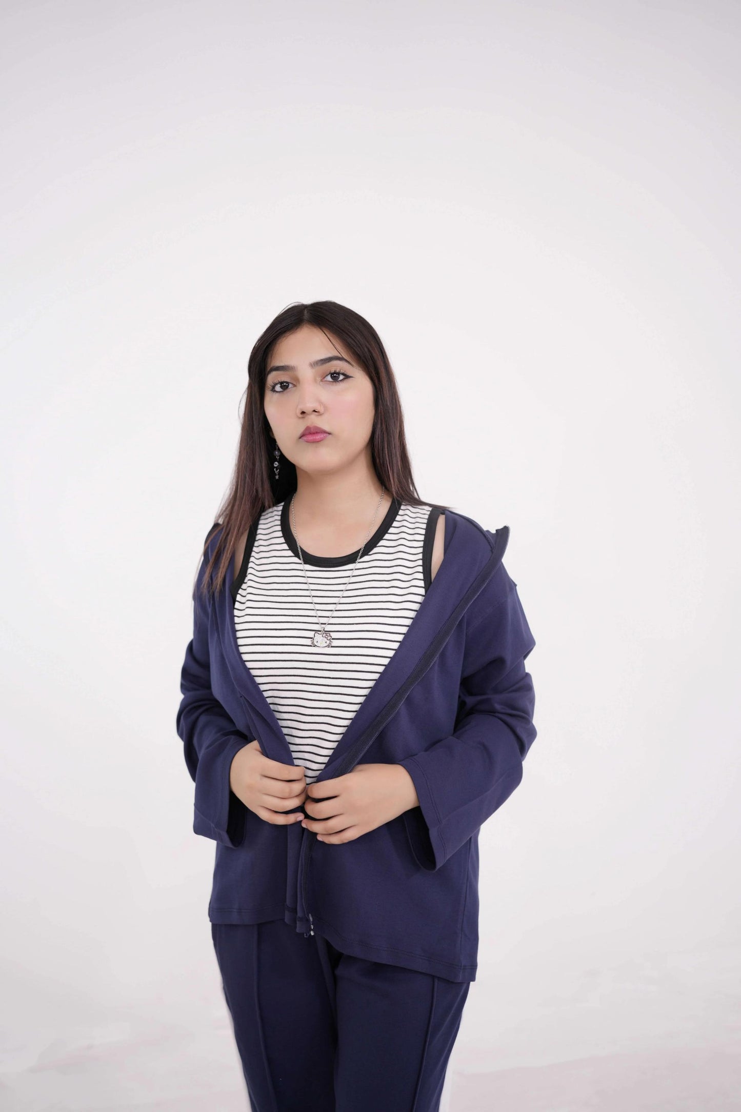 Blue Tracksuit With Stripped Tank Top