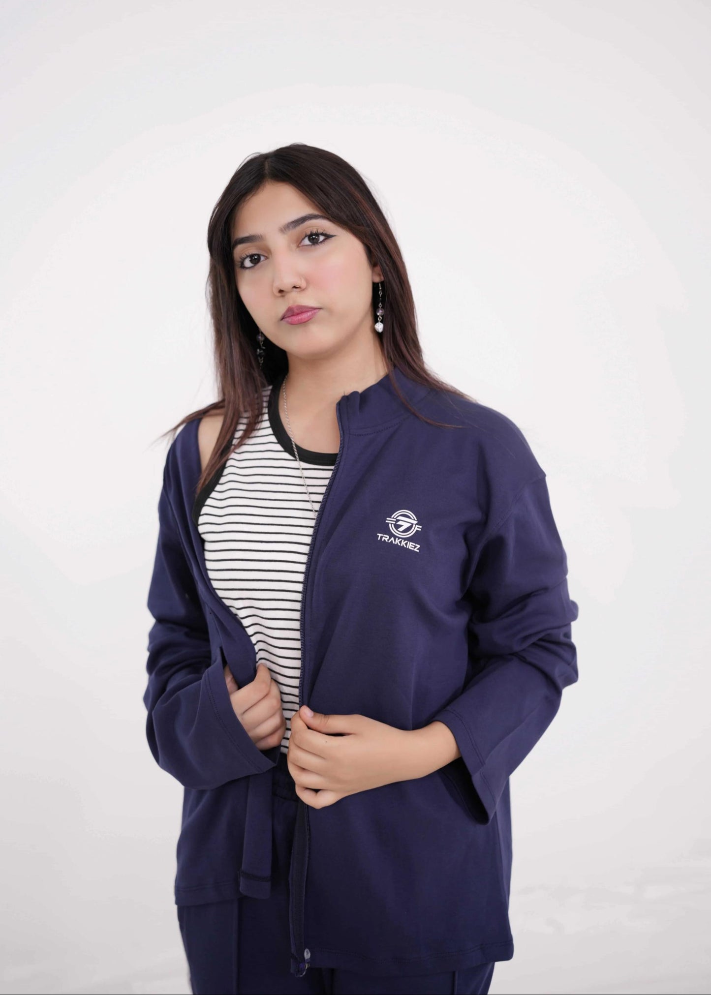 Blue Tracksuit With Stripped Tank Top