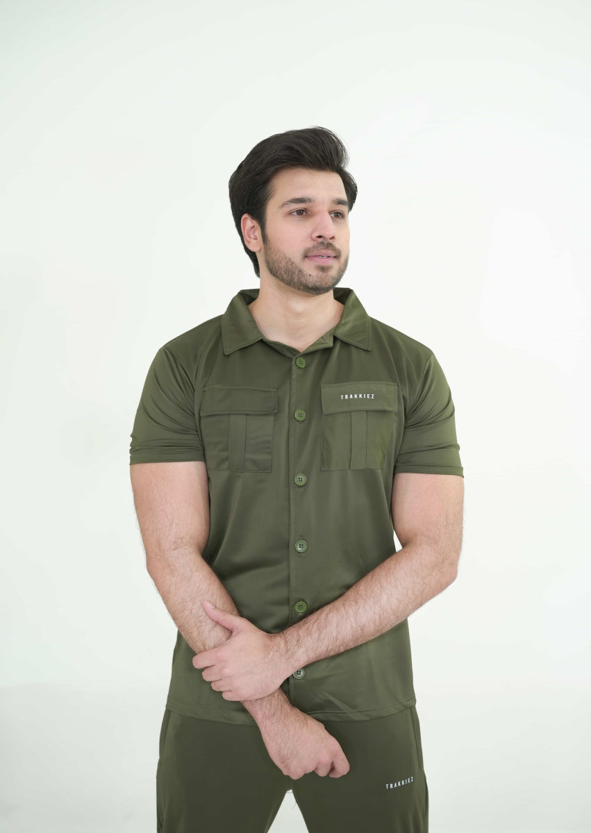 Trakkiez Front Pocket Detail Olive Green Tracksuit