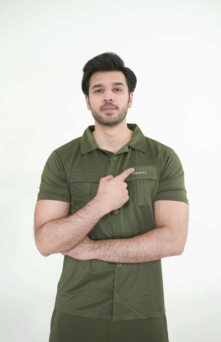 Trakkiez Front Pocket Detail Olive Green Tracksuit