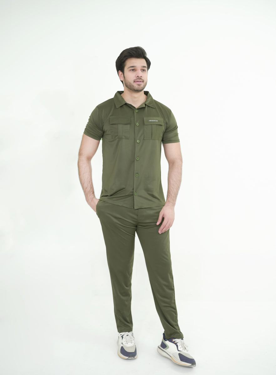 Trakkiez Front Pocket Detail Olive Green Tracksuit