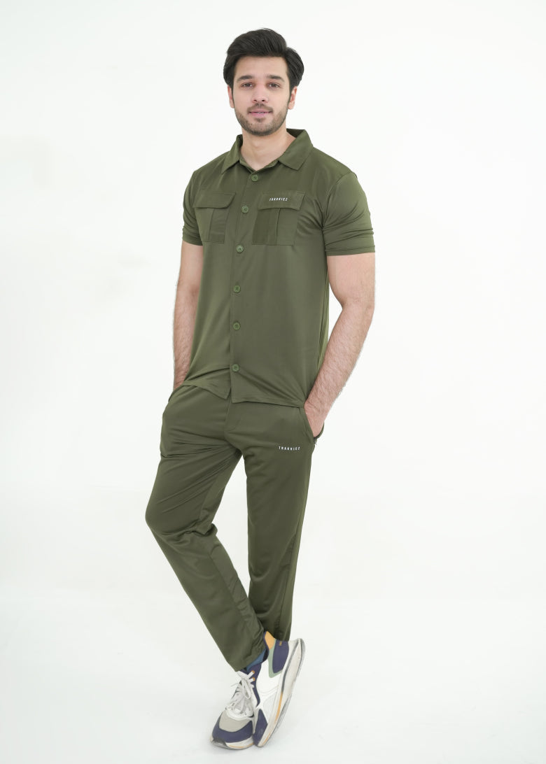 Trakkiez Front Pocket Detail Olive Green Tracksuit