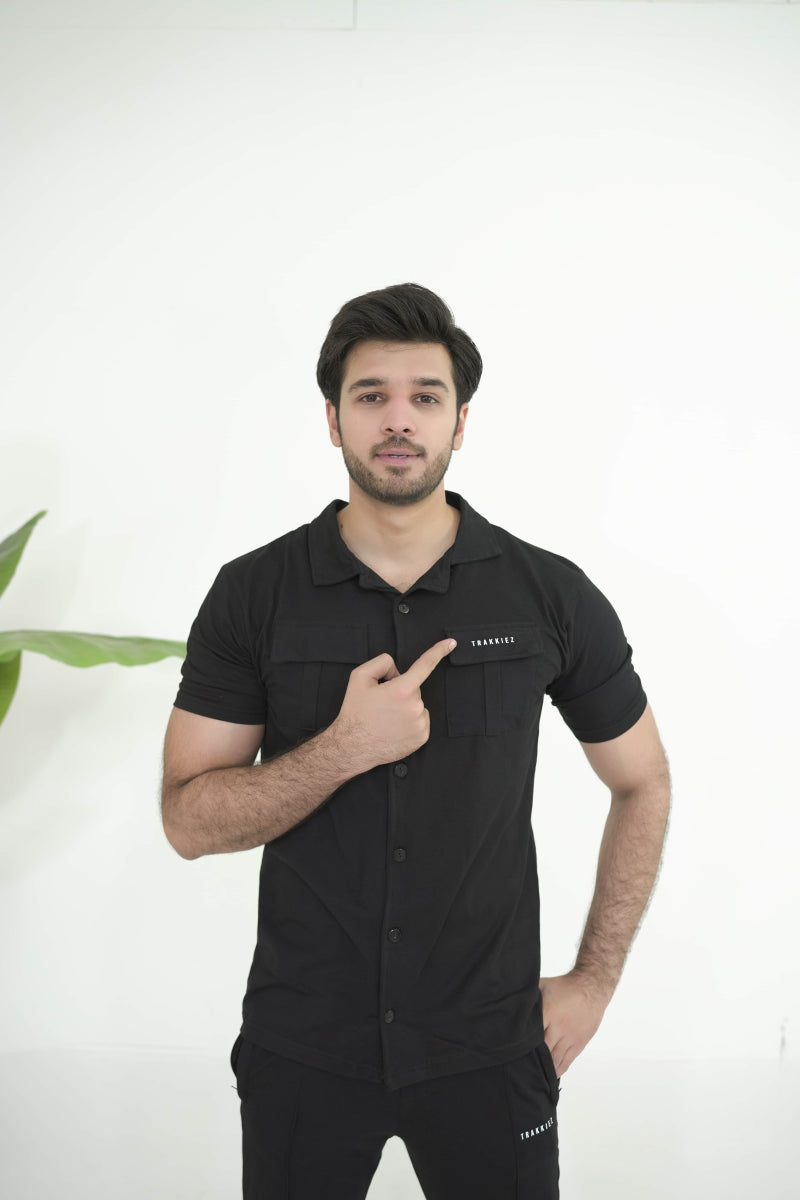Trakkiez Front Pocket Detail Black Tracksuit