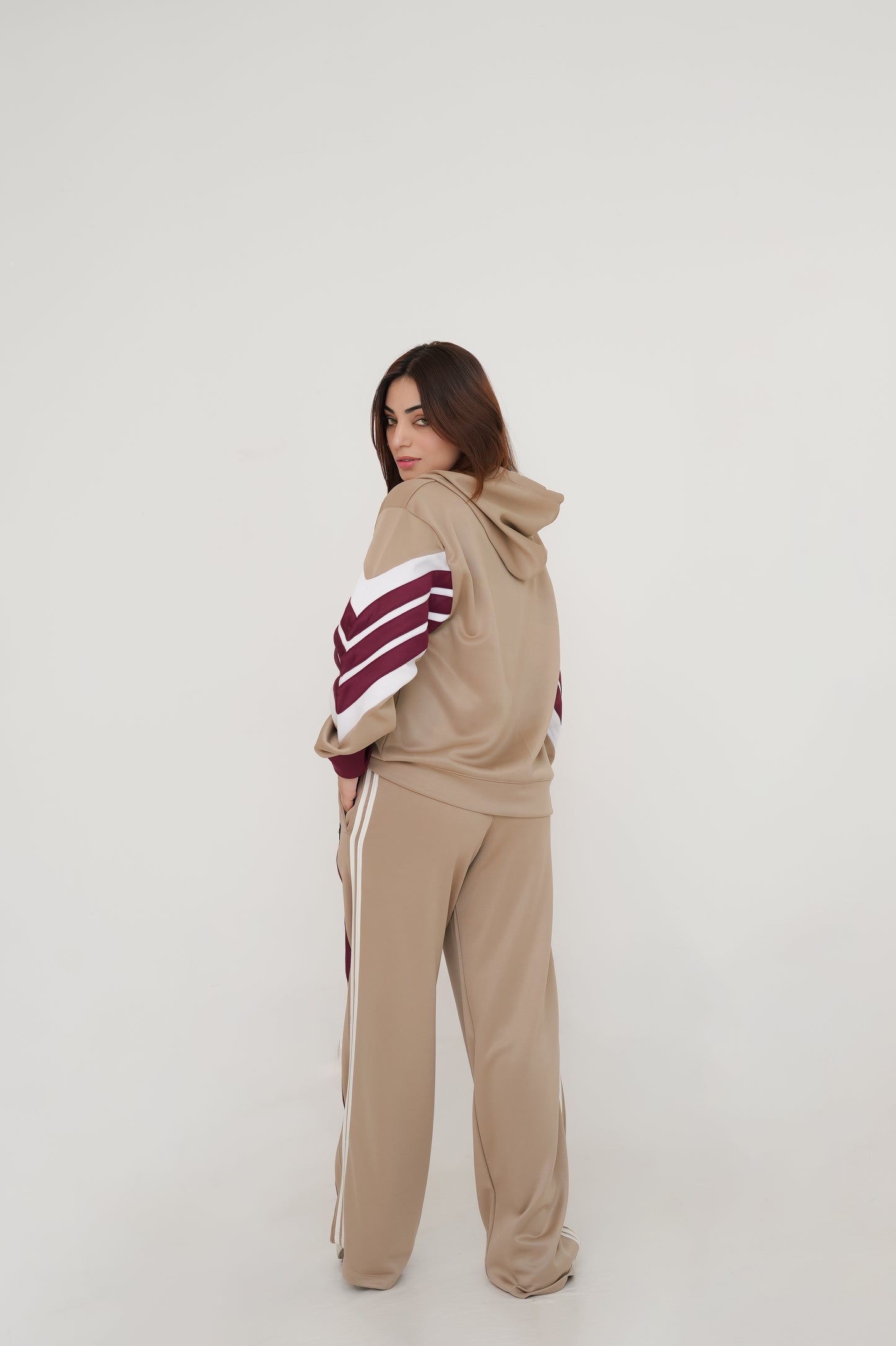 Trakkiez Beige Relaxed Fit Hoodie & Extra Wide Leg Bottom Co-ord Set