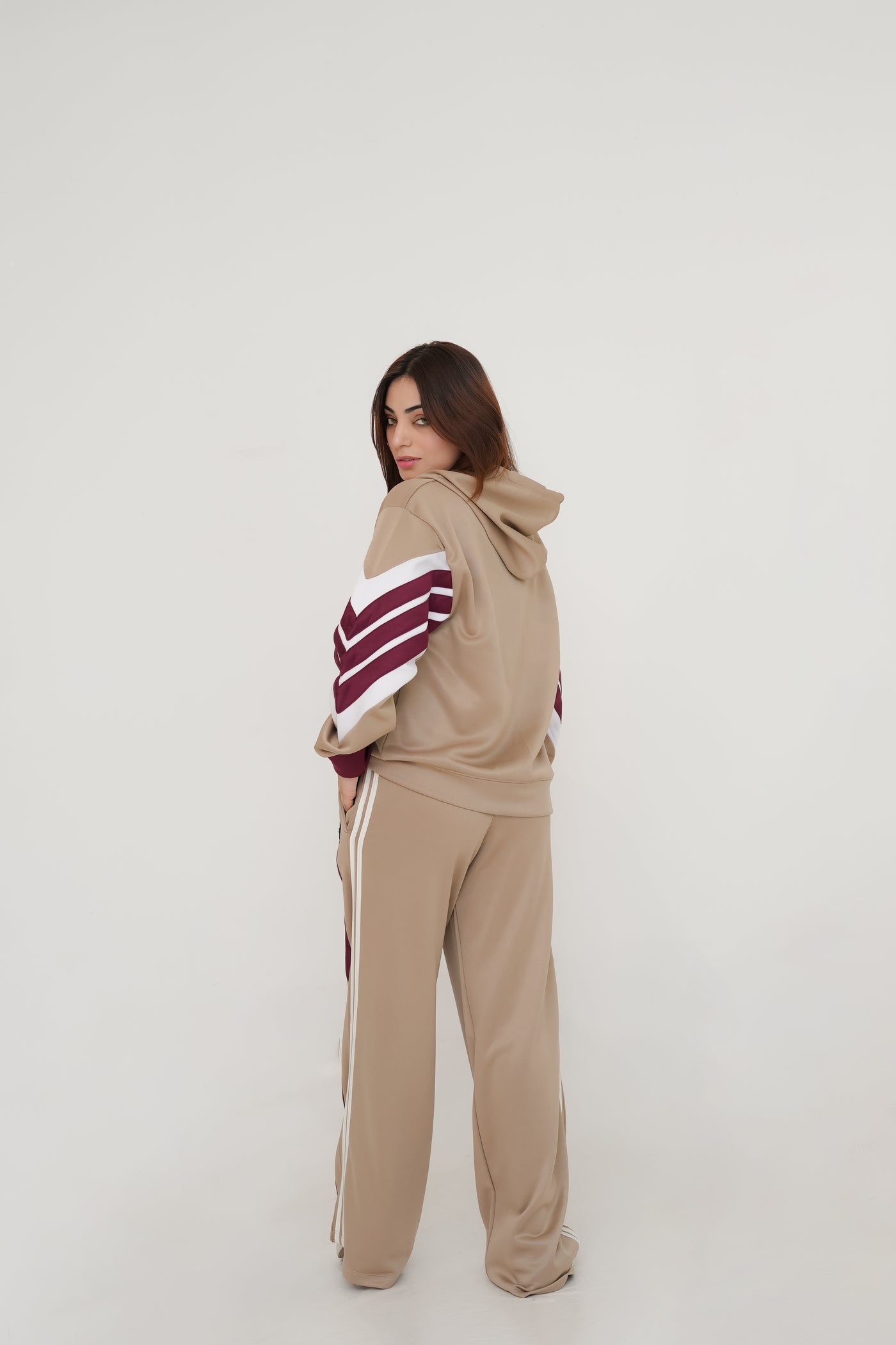 Trakkiez Beige Relaxed Fit Hoodie & Extra Wide Leg Bottom Co-ord Set
