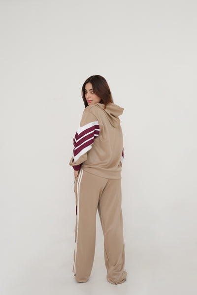 Trakkiez Beige Relaxed Fit Hoodie & Extra Wide Leg Bottom Co-ord Set