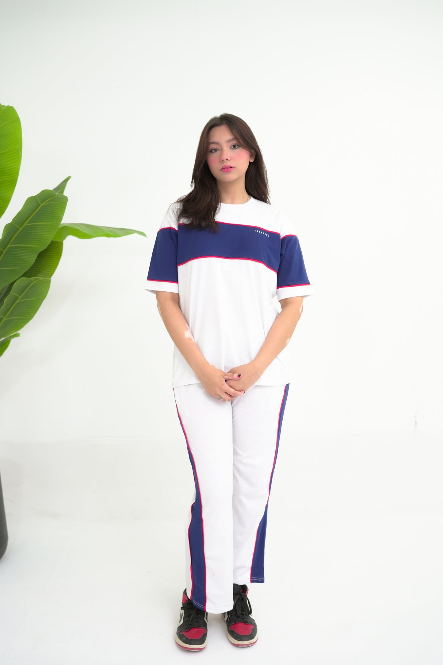 Trakkiez Panel Tee White Tracksuit - Straight Trouser
