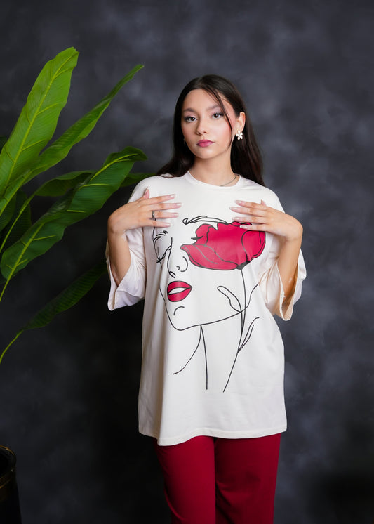 Trakkiez Printed Drop shoulder tee - with mehroon trouser