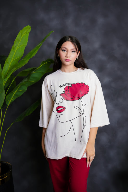 Trakkiez Printed Drop shoulder tee - with mehroon trouser